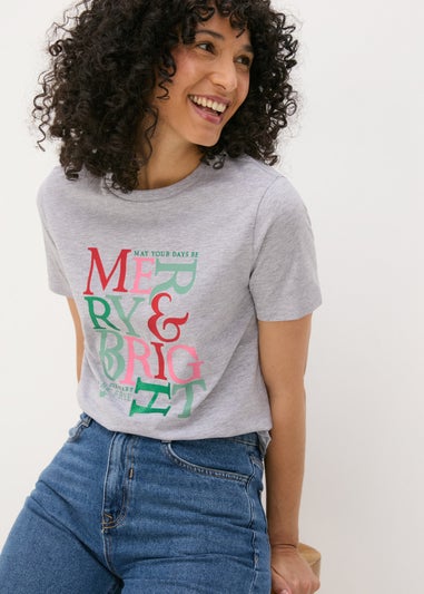 Grey Christmas Merry & Bright T-Shirt