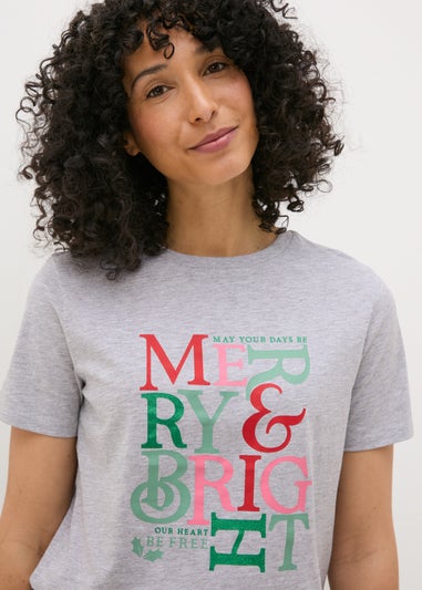 Grey Christmas Merry & Bright T-Shirt