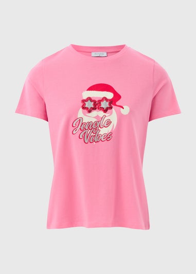 Pink Christmas Sequin Santa T-Shirt