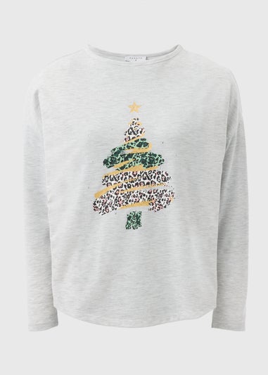 Grey Christmas Tree Long Sleeve Top