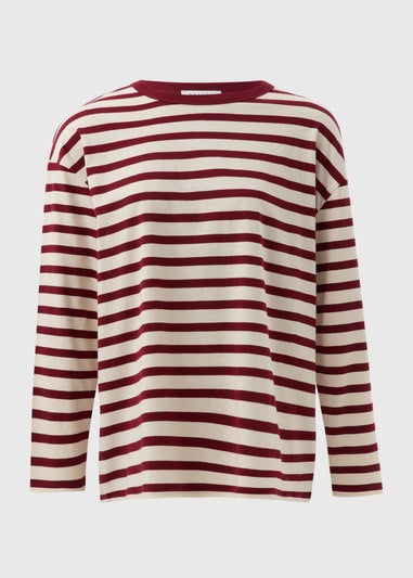 Burgundy Relaxed Striped T-Shirt