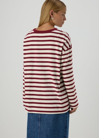 Burgundy Relaxed Striped T-Shirt