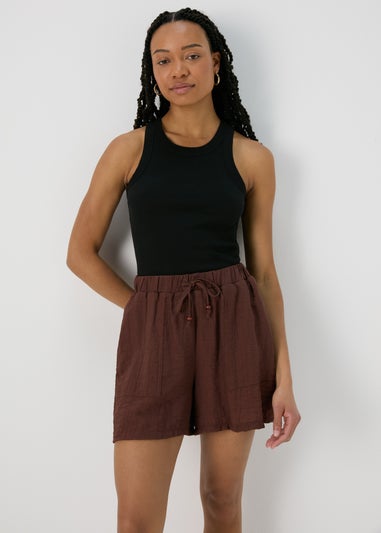 Brown Soft Textured Shorts