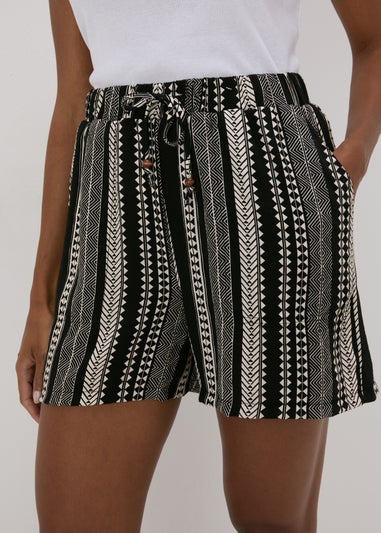 Black Mono Print Textured Shorts