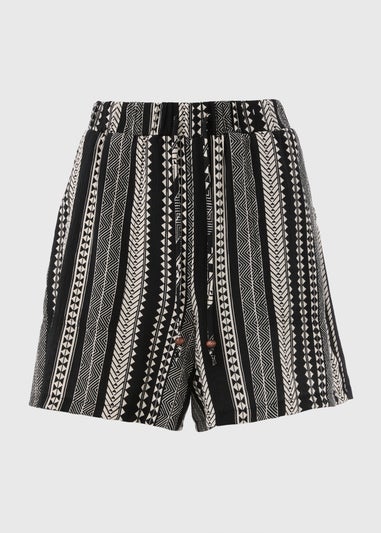 Black Mono Print Textured Shorts