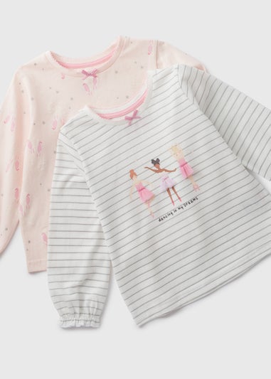 2 Pack Girls Pink Ballerina Top & Bottoms Pyjama Sets (1-7yrs)