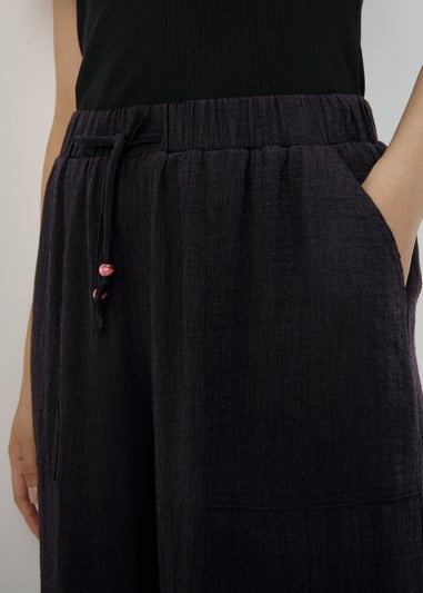 Black Textured Wide Leg Trousers
