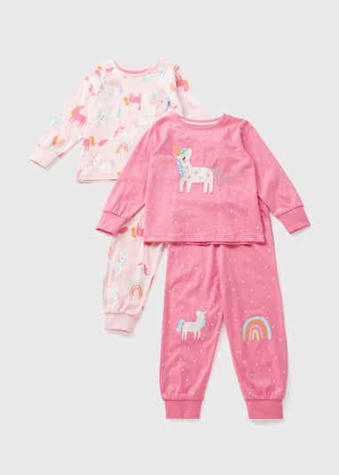 2 Pack Girls Pink Unicorn Pyjama Set (1-7yrs)