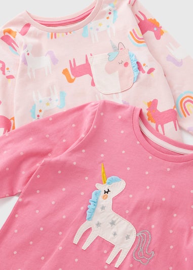 2 Pack Girls Pink Unicorn Pyjama Set (1-7yrs)