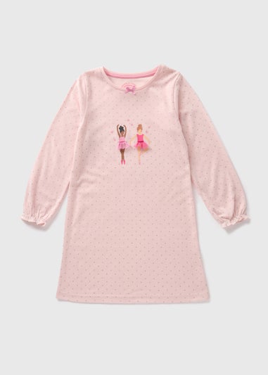 Girls Pink Ballerina Polka Dot Nightie (1-7yrs)