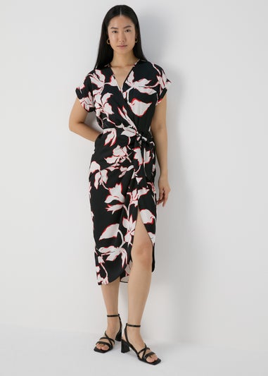 Black Floral Wrap Dress