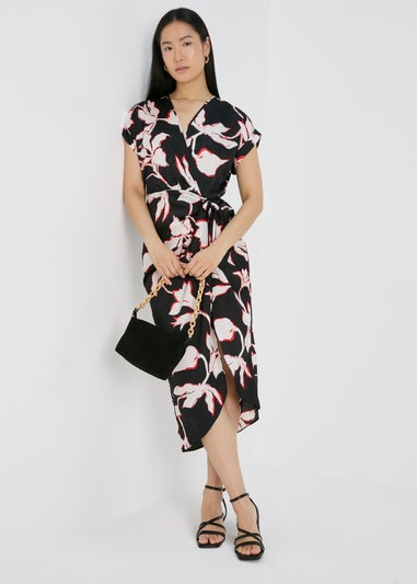 Black Floral Wrap Dress