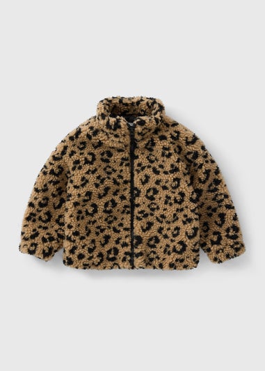 Girls Tan Leopard Print Borg Jacket (1-7yrs)