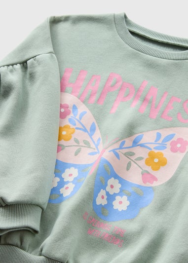 Girls Green Butterfly Sweatshirt (1-7yrs)