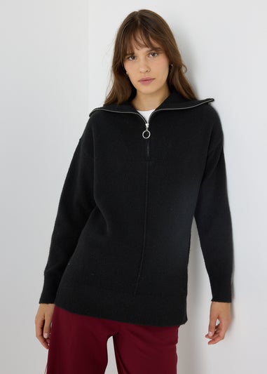 Black Knitted Half Zip Jumper