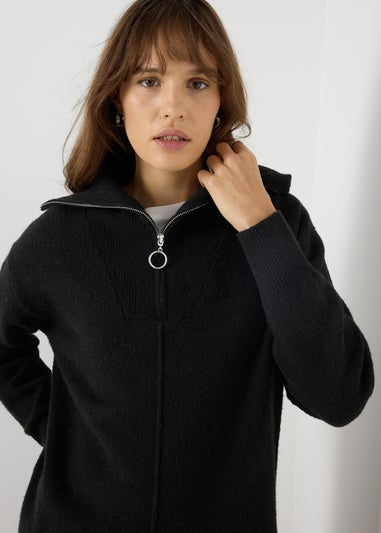 Black Knitted Half Zip Jumper