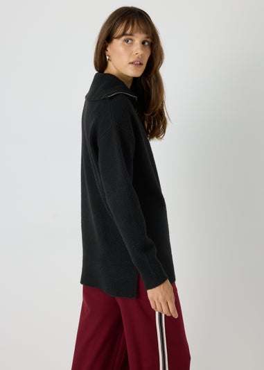 Black Knitted Half Zip Jumper