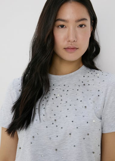 Grey Embellished T-Shirt