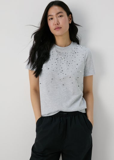 Grey Embellished T-Shirt