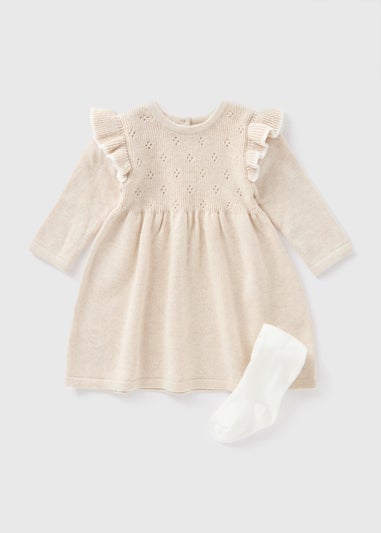 Baby Ecru Knitted Dress & Tights Set (Newborn-23mths)