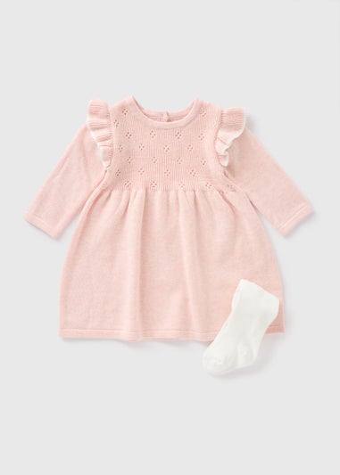 Baby Pink Knitted Dress & Tights Set (Newborn-23mths)