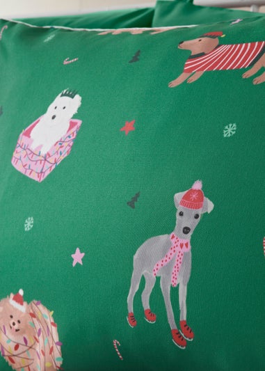 Joyful Green Christmas Dog Print Duvet Set