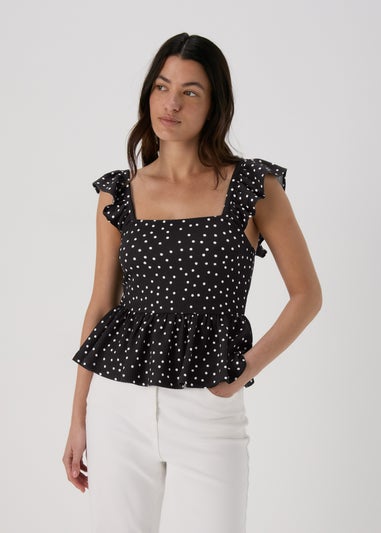 Black Spot Ruffle Strap Cami Top