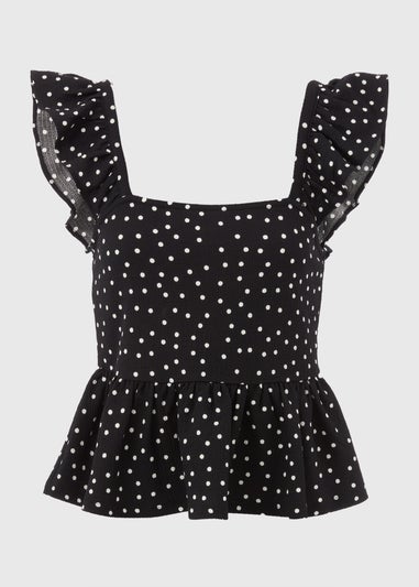 Black Spot Ruffle Strap Cami Top