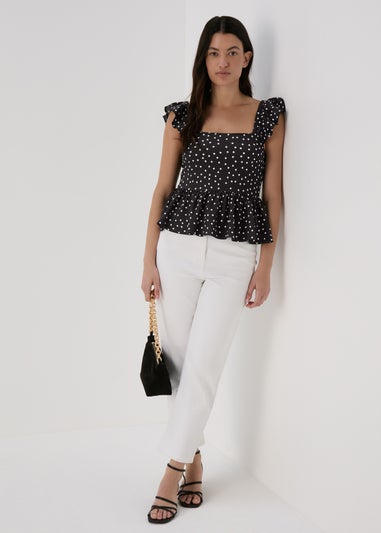 Black Spot Ruffle Strap Cami Top