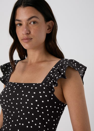 Black Spot Ruffle Strap Cami Top