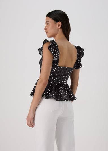 Black Spot Ruffle Strap Cami Top