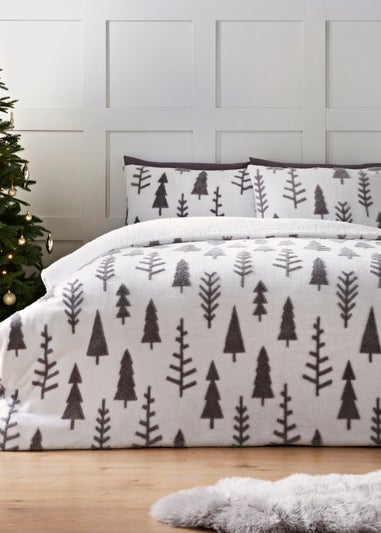 Wondrous Christmas Grey Fleece Tree Duvet Set