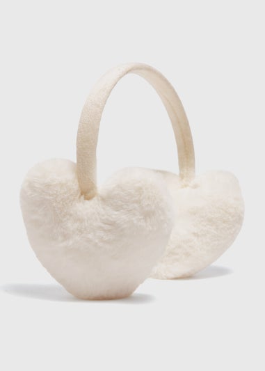 Girls Cream Heart Earmuffs