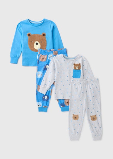 2 Pack Boys Blue Bear Pyjama Set (1-7yrs)