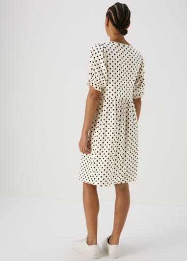 White Spot Print Textured Mini Dress
