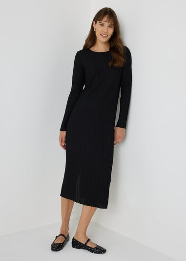 Black Textured Midi Dress