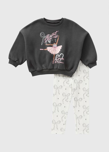 Girls Charcoal Ballerina Sweatshirt & Leggings Set (1-7yrs)