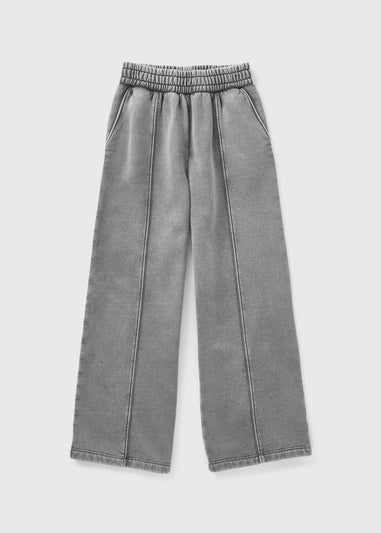 Girls Grey Acid Wash Wide Leg Joggers (7-15yrs)