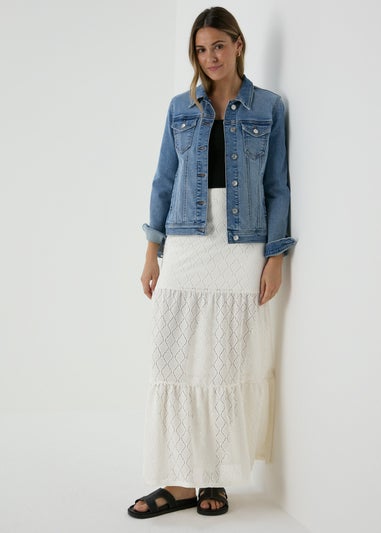 Ivory Smocked Patterned Maxi Skirt