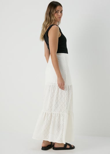 Ivory Smocked Patterned Maxi Skirt