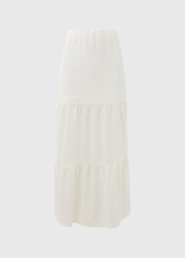 Ivory Smocked Patterned Maxi Skirt