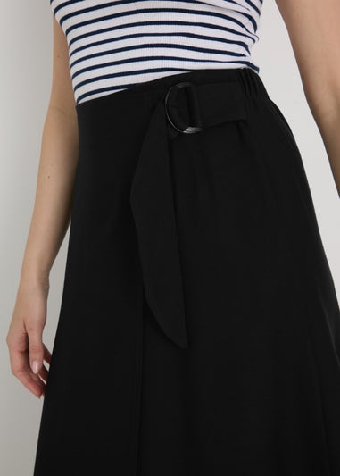 Black Buckle Tie Midi Wrap Skirt