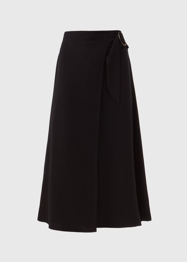 Black Buckle Tie Midi Wrap Skirt