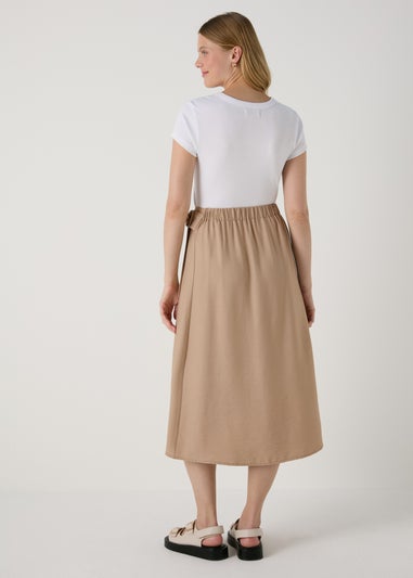 Stone Buckle Tie Midi Wrap Skirt