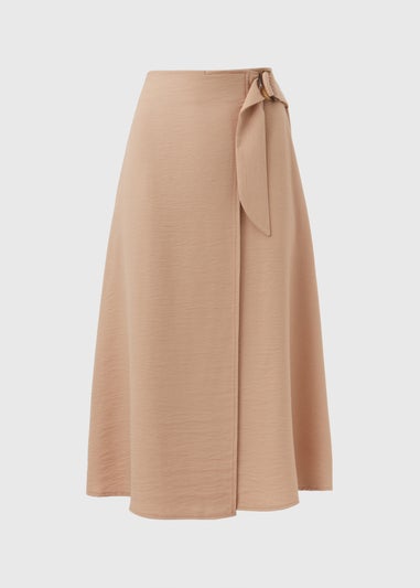 Stone Buckle Tie Midi Wrap Skirt