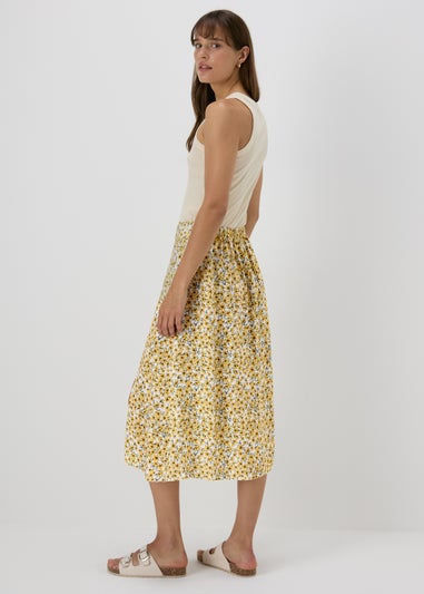 Yellow Floral Midi Skirt