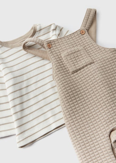 Baby Beige Stripe Top & Quilted Dungaree Set (Newborn-23mths)