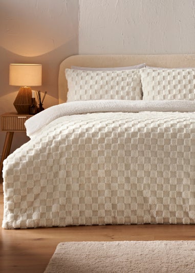 Cream Checkerboard Fleece Duvet Set