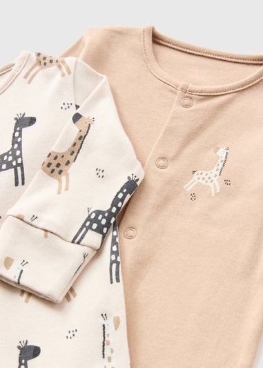 2 Pack Baby Beige Giraffe Sleepsuits (Newborn-23mths)