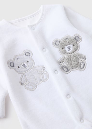 Baby White Bear Velour Sleepsuit (Newborn-12mths)